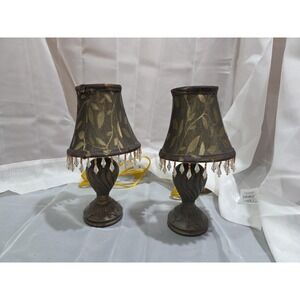 Vintage Floral Beaded Lampshades - 10 Inches - Brass Base - Tested & Working Set